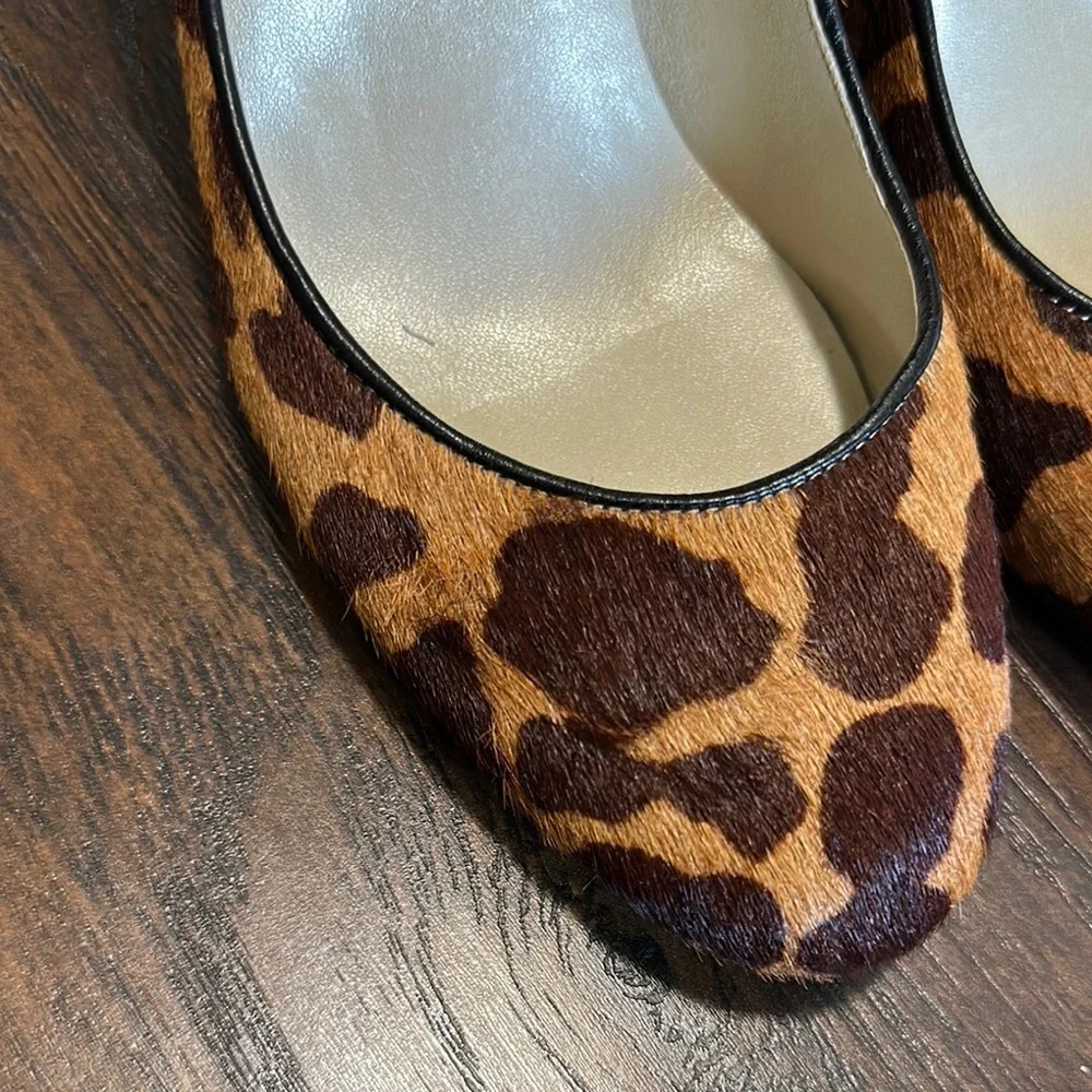 Talbots Brown Animal Cheetah Print Upper Leather Hairy Heels Black Trim 10W